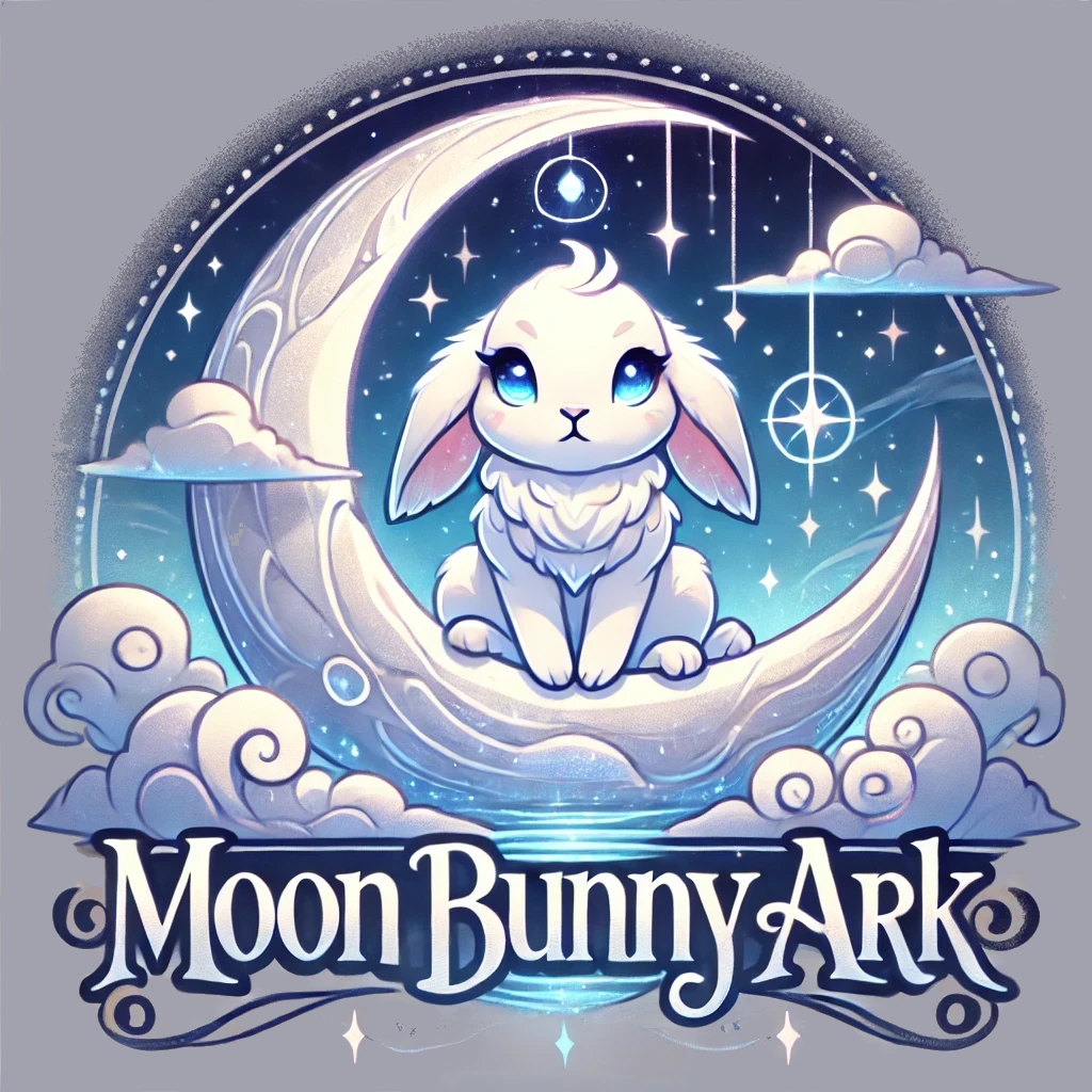 Logo of Moon Bunny Ark Server featuring a cute white bunny sitting on a crescent moon with a starry, dreamlike background